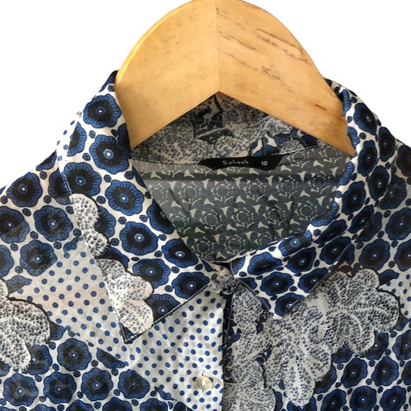 SPLASH Mixed Pattern Sheer button-down blouse - Picture 2 of 12